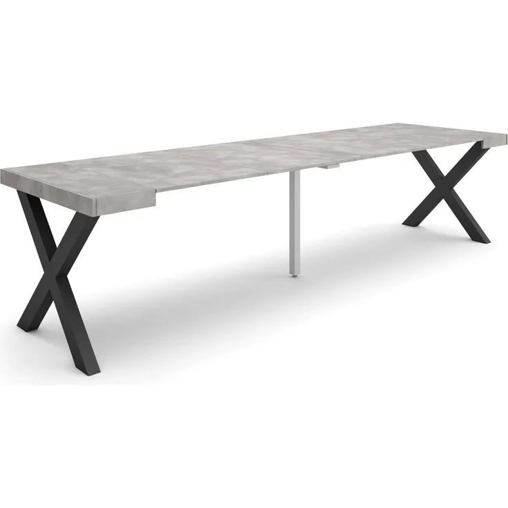 Skraut Home | Ausziehbarertisch | Multifunktionaler ausziehbarer | 300 | Für 14 Gäste | Massivholz Beine | Moderner Stil | Zement