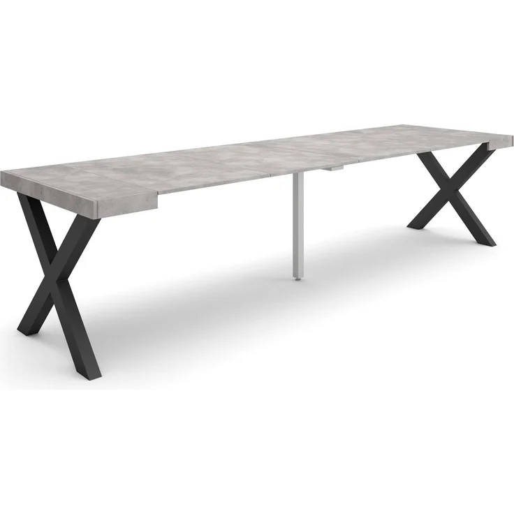Skraut Home | Ausziehbarertisch | Multifunktionaler ausziehbarer | 300 | Für 14 Gäste | Massivholz Beine | Moderner Stil | Zement