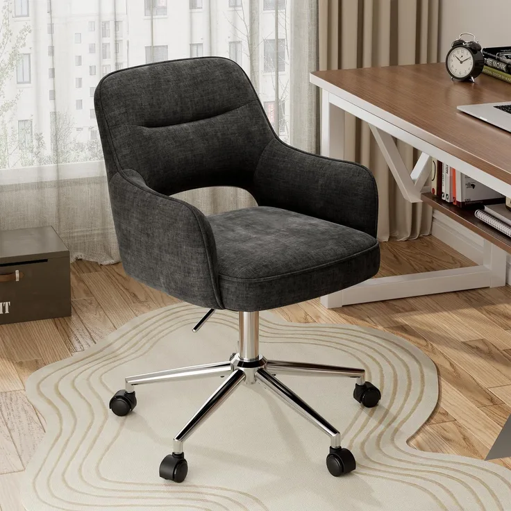 MALOL Drehstuhl Bürostuhl höhenverstellbar, Moderner Schreibtischstuhl mit Rollen, Ergonomischer Bürostuhl mit Armlehnen, 360° drehbar, Design für Büro, Homeoffice, Wohnzimmer, Dunkelgrau