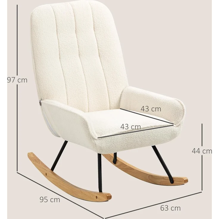 HOMCOM Schaukelstuhl mit Sherpa-Vlies Relaxstuhl, Wohnzimmersessel (Schaukelsessel, 1 St), für Wohnzimmer, Schlafzimmer, Sherpa Vlies, Cremeweiß – Bild 3