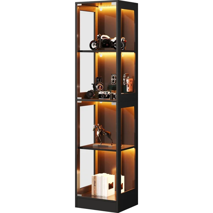 Merax 170 cm Einzeltür LED Vitrine, Gehärtetes Glas Sammlungsvitrine, App-gesteuertes LED-Licht, Vier Etagen Stauraum, Push-to-Open Tür, Schwarz – Bild 10