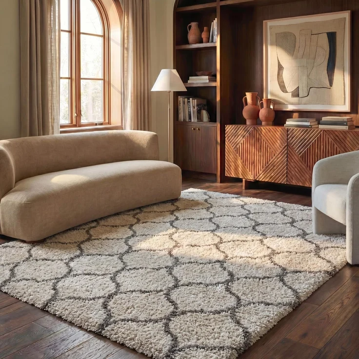 SAFAVIEH Zottelig Teppich für Wohnzimmer, Esszimmer, Schlafzimmer - Hudson Shag Collection, Hoher Flor, Elfenbein und Grau, 183 X 274 cm