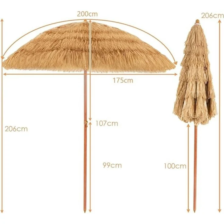 KOMFOTTEU Sonnenschirm Hawaii Strandschirm Gartenschirm, mit Verankerung rund – Bild 3