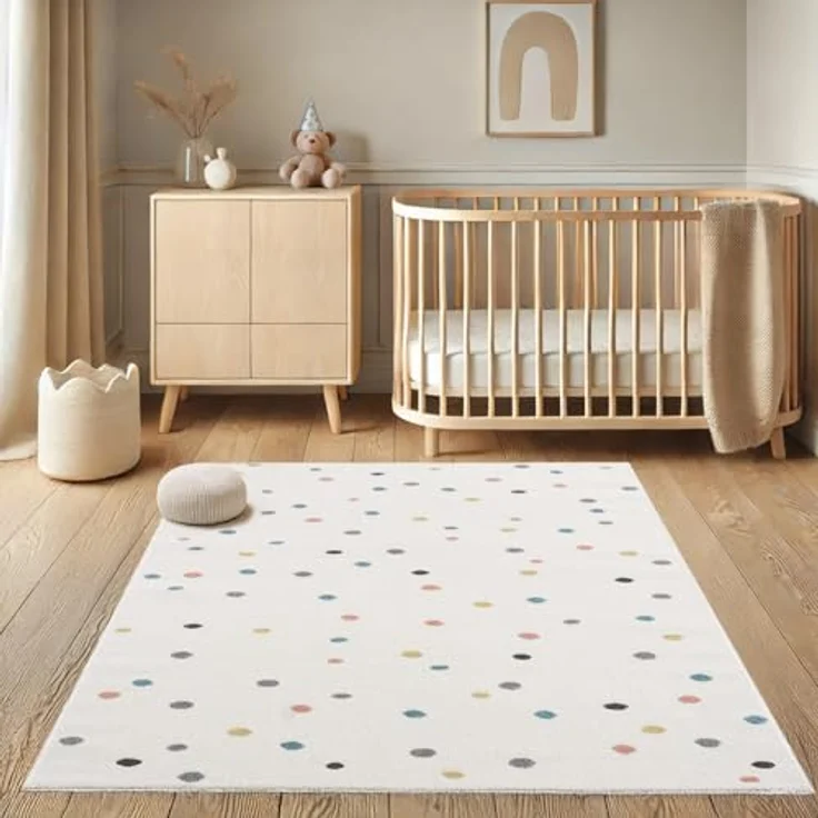 Teppich Kinderzimmer - Cream - 80x150cm - Spielteppich Bunte Punkte Kurzflor Kinderteppich – Oeko-Tex Standard 100 – Bild 2