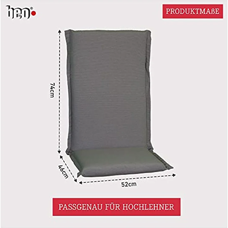 Beo Hochlehner Auflagen Waschbar Ascot | Made in EU Premium Plus Qualität | UV-beständige Gartenstuhlauflagen Hochlehner mit Reißverschluss | Atmungsaktive Stuhlauflagen Hochlehner in Hell-Grau – Bild 4