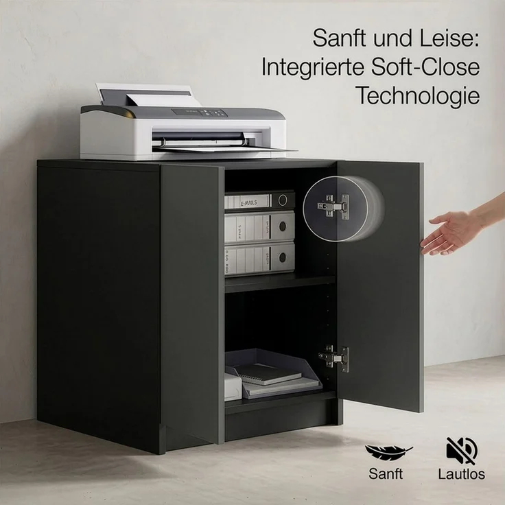 InnoFurn Aktenschrank Elona Druckerkommode (Druckertisch, Extra Tief für Drucker) Druckerschrank Soft-Close & Push-to-Open, Made in Germany – Bild 4