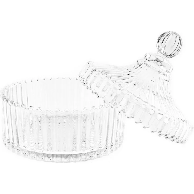 Glasschale mit Deckel Transparent Riffle Design für Snacks, Süßigkeiten 14x15cm – Bild 5