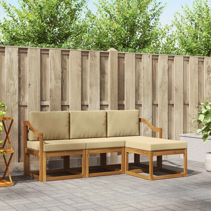 vidaXL Outdoor-Sofagarnitur 4 stk. 3-Sitzer Natur und Beige 3366236 – Bild 1