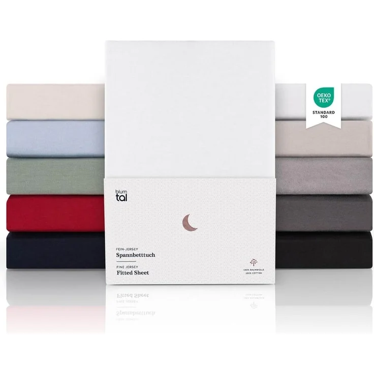 Blumtal® Premium Spannbettlaken 140x200 cm Jersey - OEKO-TEX zertifiziertes Bettlaken 140x200 cm Baumwolle 100% - Spannbetttuch 140x200 cm für Matratzen bis 25 cm - Laken - 140x200 Spannbettlaken - Weiß – Bild 1