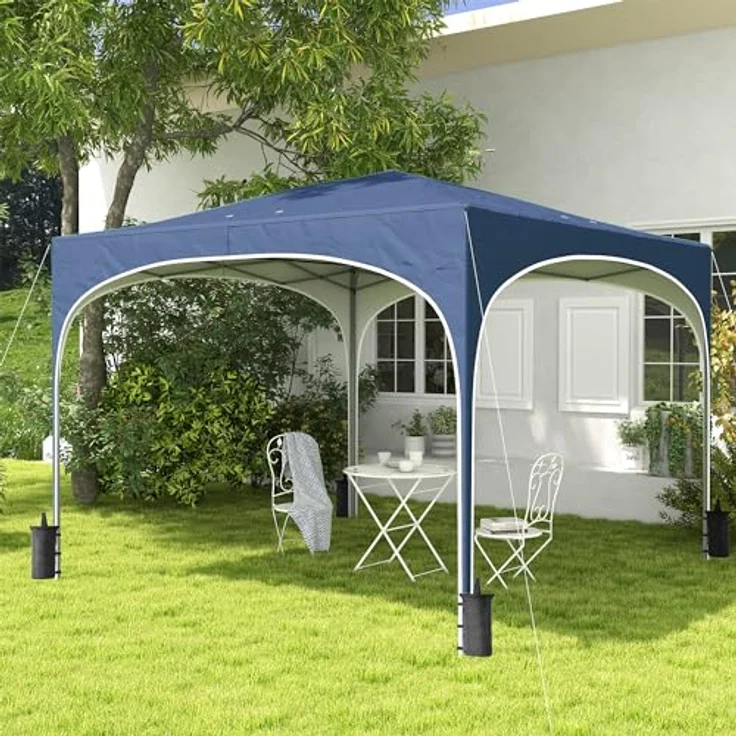 Outsunny Faltpavillon 2,95 x 2,95 m mit UV-Schutz, höhenverstellbar, Tragetasche und Sandsack, Blau – Bild 2