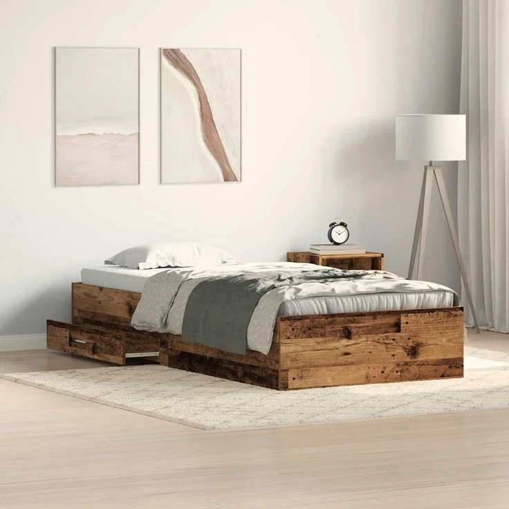 vidaXL Bettrahmen mit Schubladen Altholz 100 x 200 cm Holzwerkstoff 3333981 – Bild 1