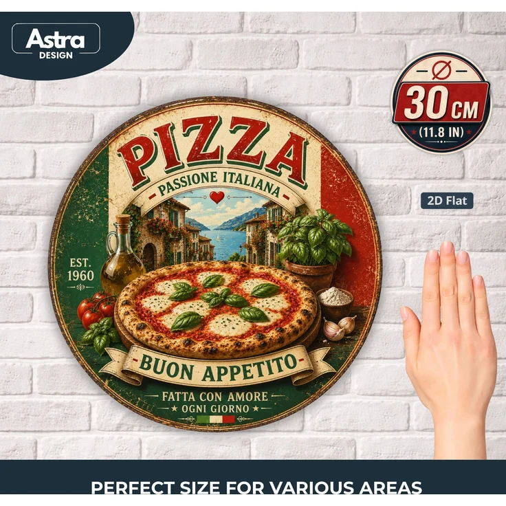 AstraDesign Blechschild Rund 30cm - Pizza Buon Appetito Italien Küche Retro Deko – Metall – Mehrfarbig – RD0016 – Bild 2