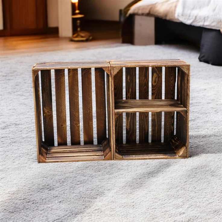 Holzkisten 2er Set 50cm mit Ablage Vintage Geflammt – Bild 5
