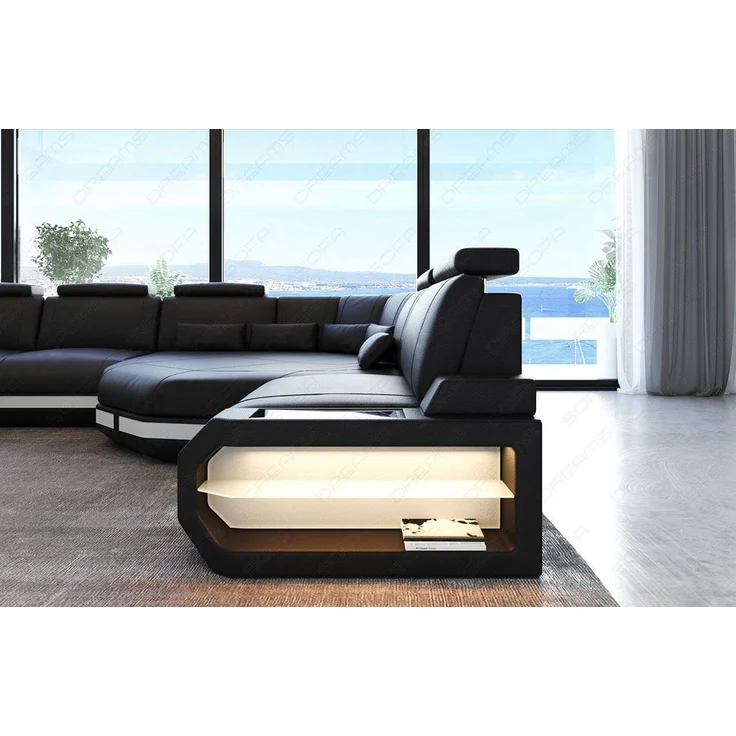 XXL Wohnlandschaft Asti - Büffelleder - schwarz-weiß – Bild 4