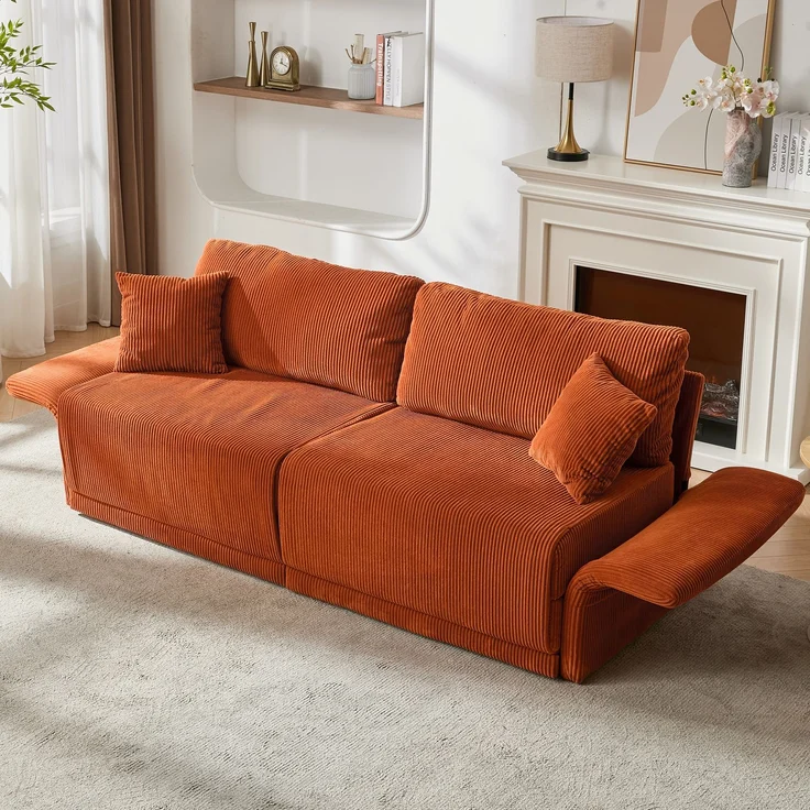 ZUBALIYA Schlafsofa 69.00x23.00 cm, mit Cordbezug, für Wohnzimmer und Apartments, mit stabilem Untergestell, Beige – Bild 5