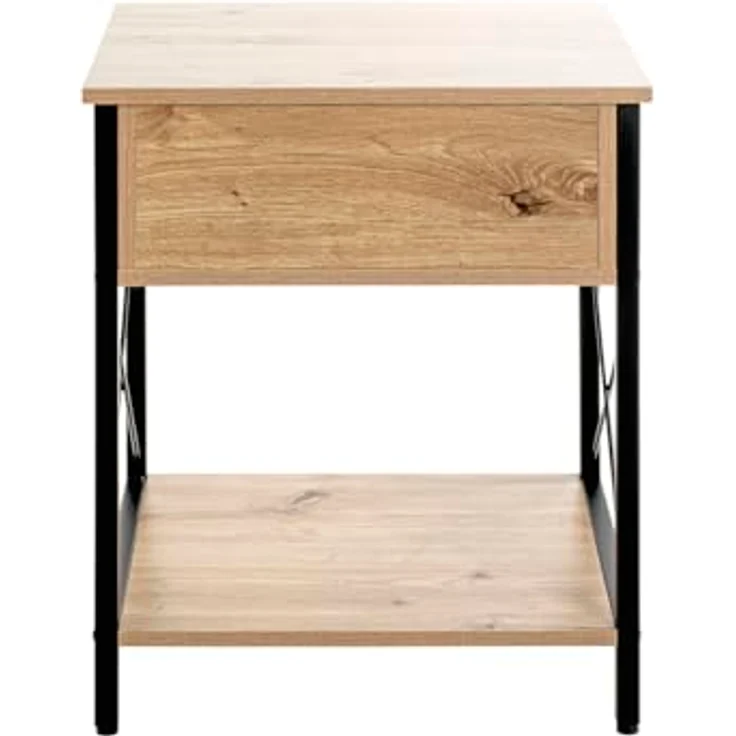XXXL Beistelltisch, Schwarz und Eiche, Metall, mit 1 Schublade, offenes Fach, 40x60x45 cm, eckig – Bild 6