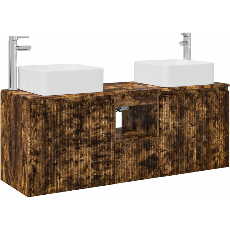 vidaXL Badezimmerschrank-Set 3 stk. Geräucherte Eiche 129 x 41 x 80 cm 3405642 – Bild 2