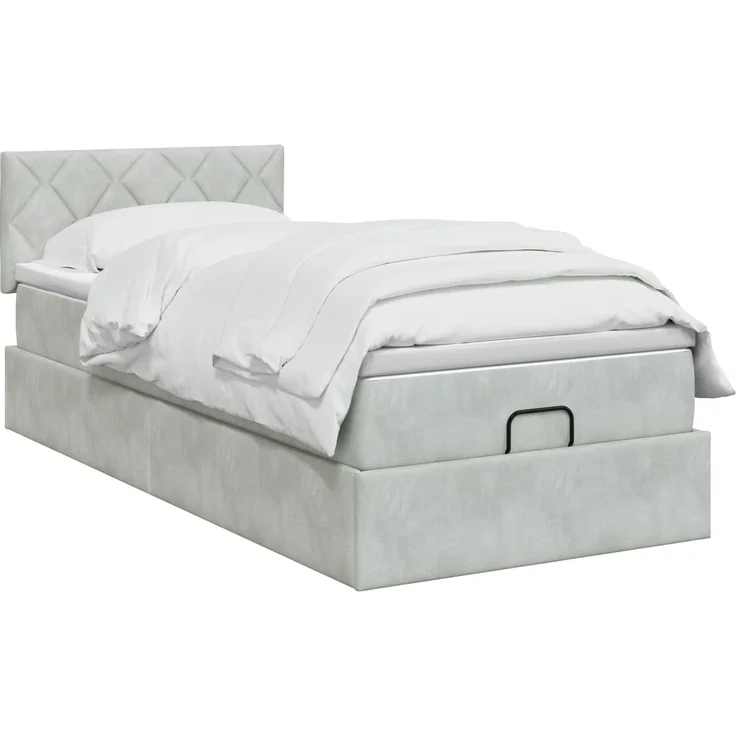 vidaXL Ottoman-Bett mit Matratze und LED Hellgrau 90 x 200 cm Samt 3457185 – Bild 3