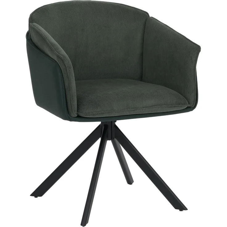 2er-Set Esszimmerstuhl HWC-R24, Küchenstuhl, drehbar Metall Kunstleder Stoff/Textil Cord ~ grün – Bild 7