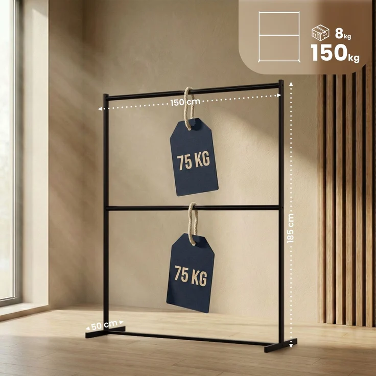 CLP Kleiderständer Helga aus Metall schwarz mit 2 Ebenen bis je 75 kg belastbar,150 cm – Bild 2