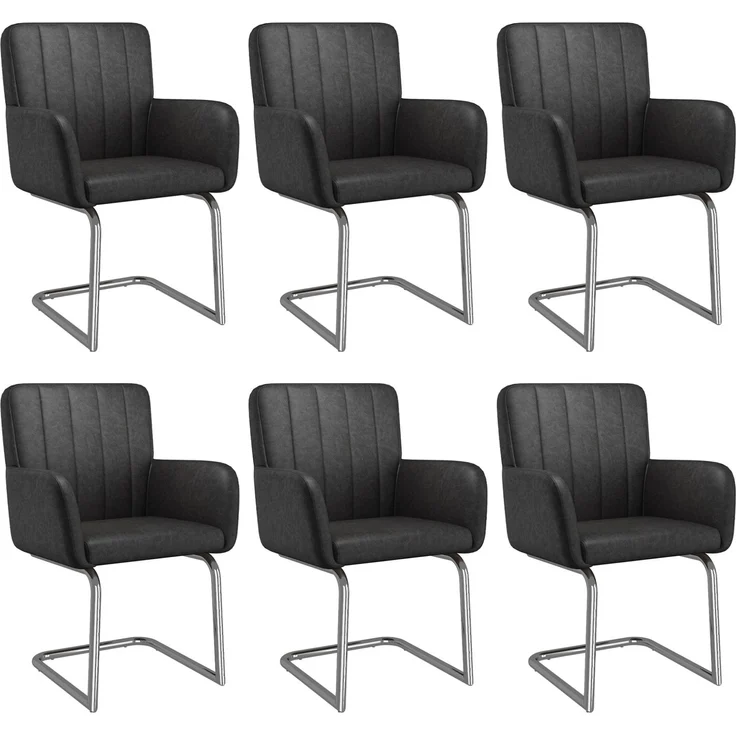 Esszimmerstühle 56x57x86 cm, 6er Set aus Kunstleder in Schwarz mit Z-förmiger Rückenlehne – Bild 6