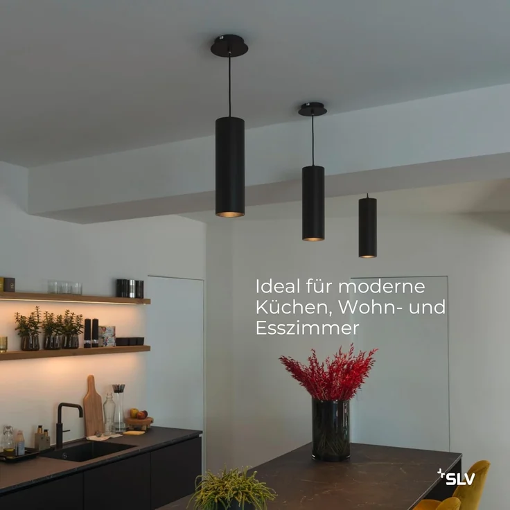 SLV ENOLA®, Pendelleuchte, Pendellänge 150cm, E27, 1x max. 50W, matt schwarz - Pendelleuchten – Bild 5