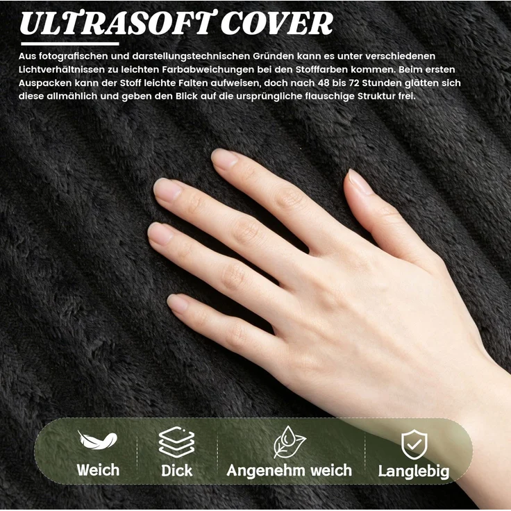 DESVIAE Sitzsack 116 x 110 x 61 cm Dunkelgrau aus Cord – Schaumstofffüllung, montagefrei – Bild 5