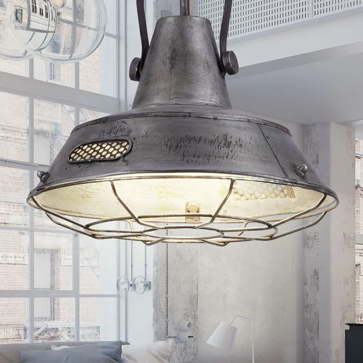 LED Hängelampe, Metall, Industrie, Laterne, silber SA – Bild 7