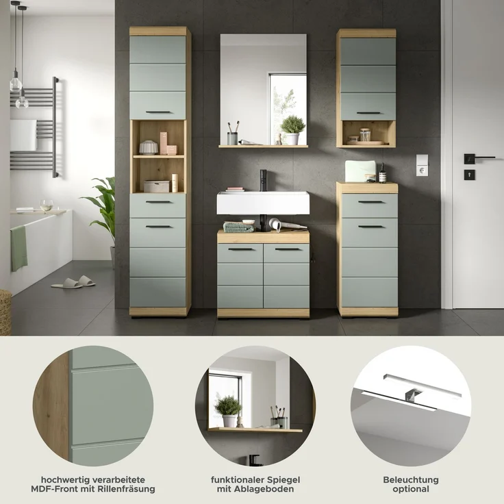Xonox Scout Badkombination (B/H/T: 164x191x34 cm) in Salbei und Artisan Eiche Nachbildung – Bild 10