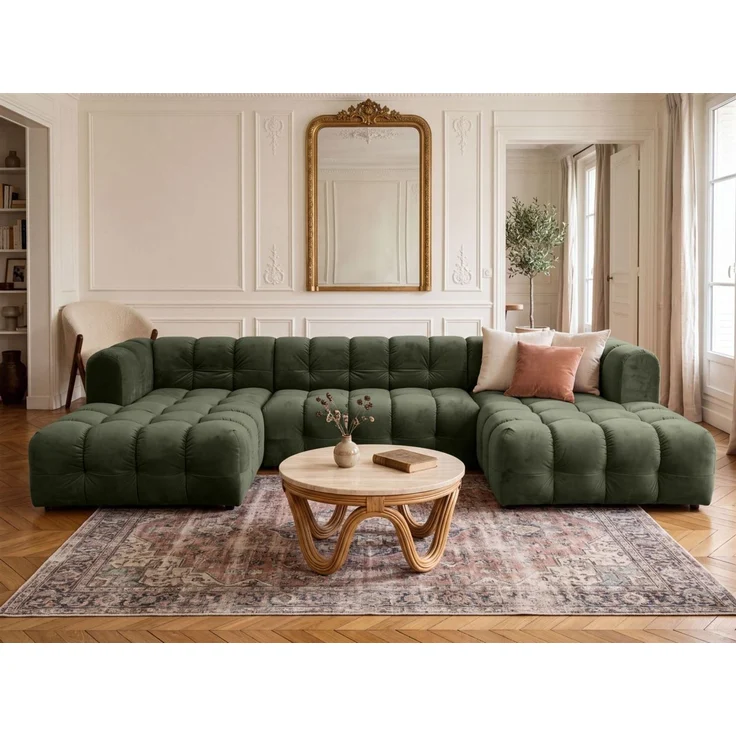 Wohnlandschaft Sofa U-Form SOLVIE in Stoff Tiffani Grün – Bild 1