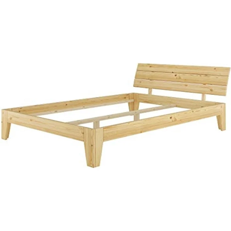 ERST-HOLZ Massivholzbett Stilvolles Doppelbett mit Schrägen Pfosten 140x200 cm Kiefer, Kiefer farblos lackiert – Bild 5