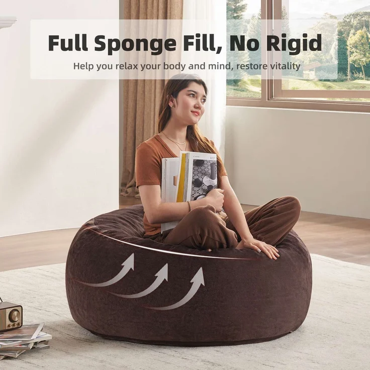 3FT Sitzsack,Sitzsackstuhl, Sofa für Erwachsene,weicher und bequemer Lesestuhl,geeignet für Schlafzimmer, Balkone und andere Orte--Braun--90x90x50cm--YOUDENOVA – Bild 2
