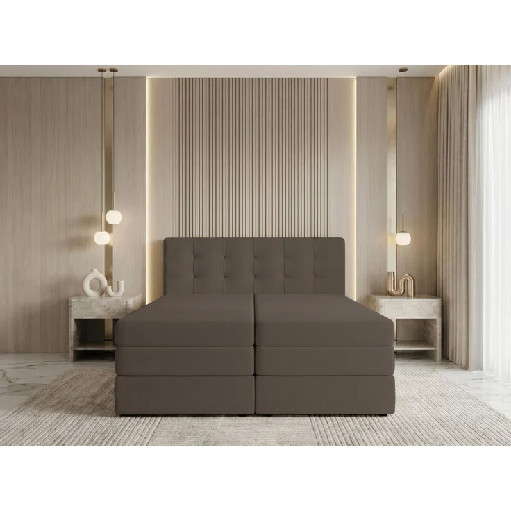 AX LIVING Finike Boxspringbett 160x200 cm, Doppelbett, 2 Matratzen, Braun – Bild 3