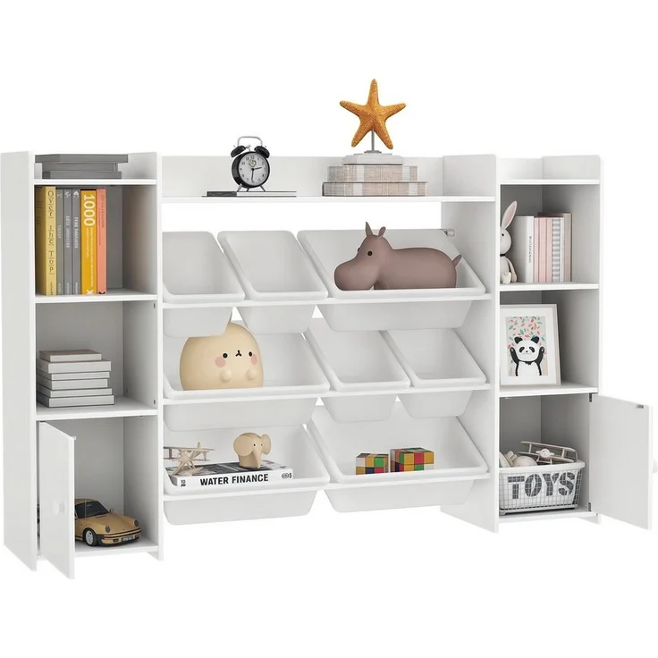 AIYAPLAY Kinderregal Kinder-Aufbewahrungsregal mit 8 herausnehmbaren Boxen, Spielzeugkiste 1-tlg, für Kinderzimmer, Kindergarten, Weiß – Bild 1