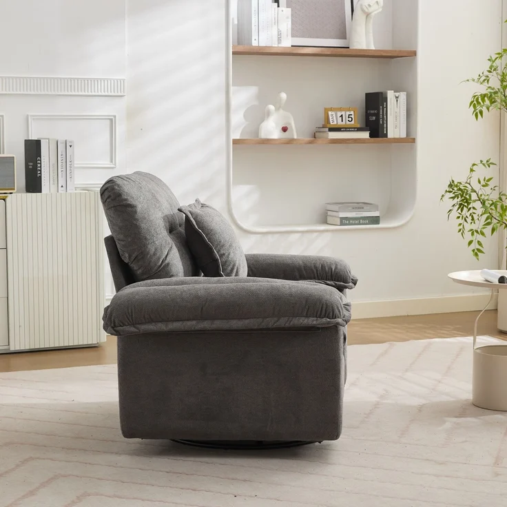 Chenille-360°-Drehfunktion-Sitzsessel im Oversized-Format für Lesen – Bequemer Akzentstuhl mit Unterstützungskissen, Polstermöbel Einzelsofa für Schlafzimmer, Wohnzimmer und Kinderzimmer--Grau--116x84x96cm--YOUDENOVA – Bild 4