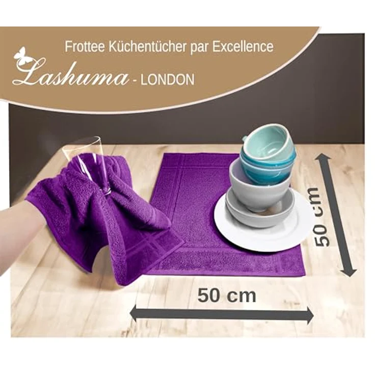 Lashuma Geschirrtuch - Premium, (Spar - Set, 4-tlg, 4er Frottee Küchenhandtücher 50x50 cm), aus 100% Baumwolle, extra saugstarkt und langlebig – Bild 3