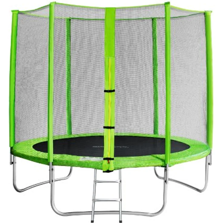 SixBros. SixJump 2,45 M Gartentrampolin, inkl. Sicherheitsnetz, Leiter und Wetterplane, grün, belastbar bis 120 kg – Bild 1