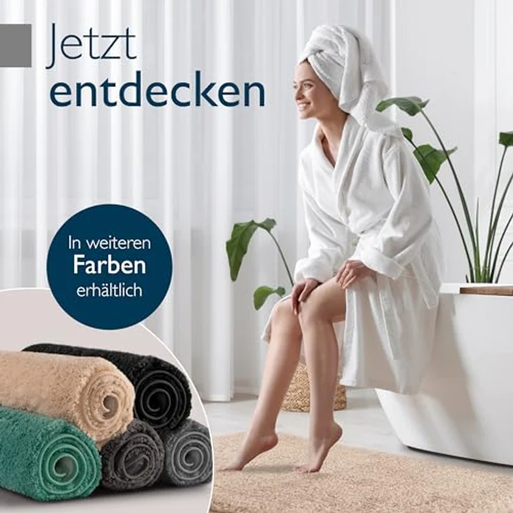 Beautissu Badematte BeauMare FL, rutschfester Hochflor Badteppich in Natur, 60x50 cm, 30 mm Höhe, waschbar, Shaggy Optik – Bild 8