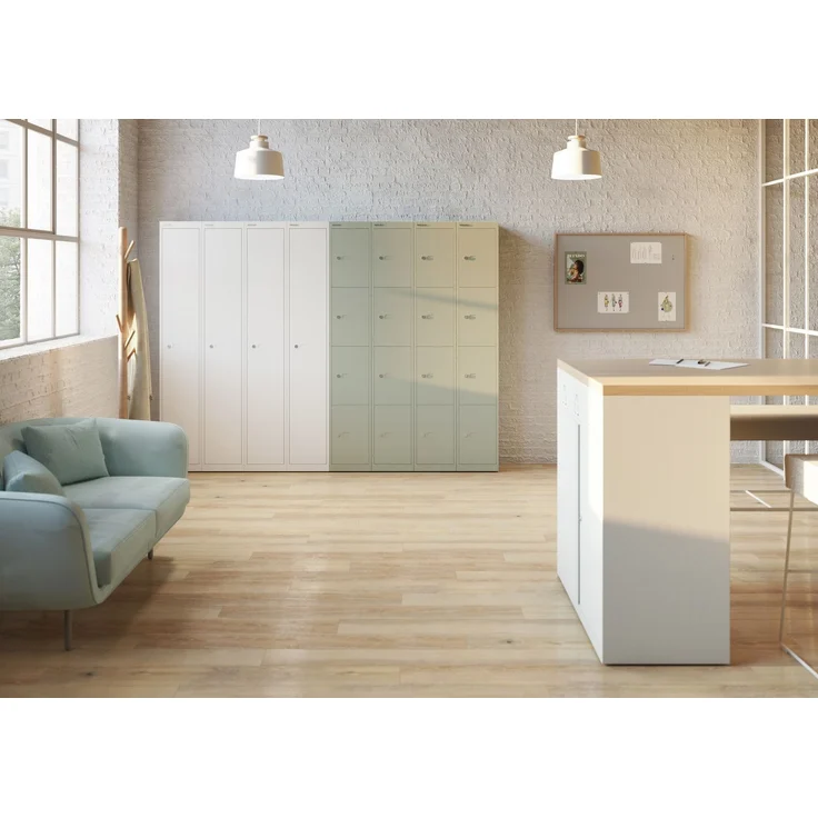 Bisley Garderobenschrank Office mit Schloss aus Stahlblech, 4 Fächer - Spind abschließbar für Sportzeug, Kleidung & Co. - Tiefe: 45,7 cm - Farbe: verkehrsweiß, CLK184-696 – Bild 7