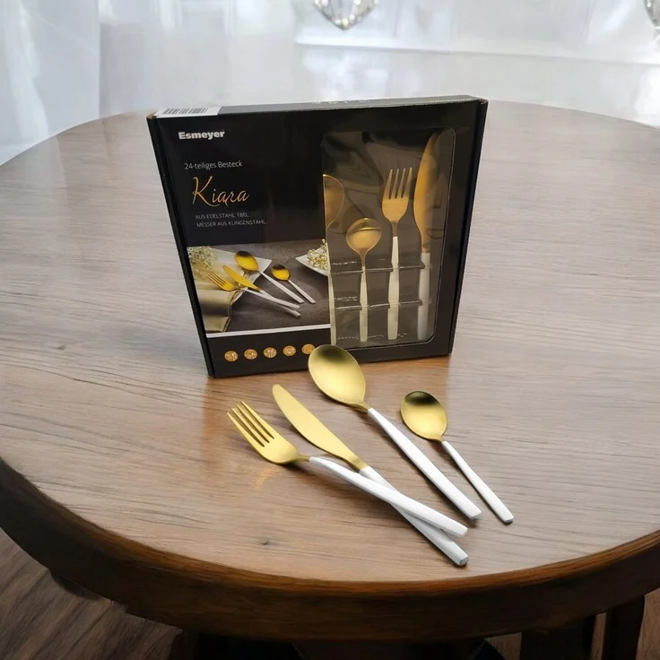 Esmeyer Besteck-Set Esmeyer Besteck Set Kiara Edelstahl 24 tlg. Weiß Gold 6 Personen – Bild 3