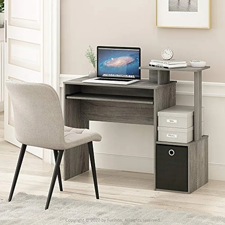 Furinno Econ Mehrzweck Home Office Computer Schreibtisch mit Ablage und Einschub, holz, Französische Eiche Grau/Schwarz, 40. 01x40. 01x86. 61 cm – Bild 3