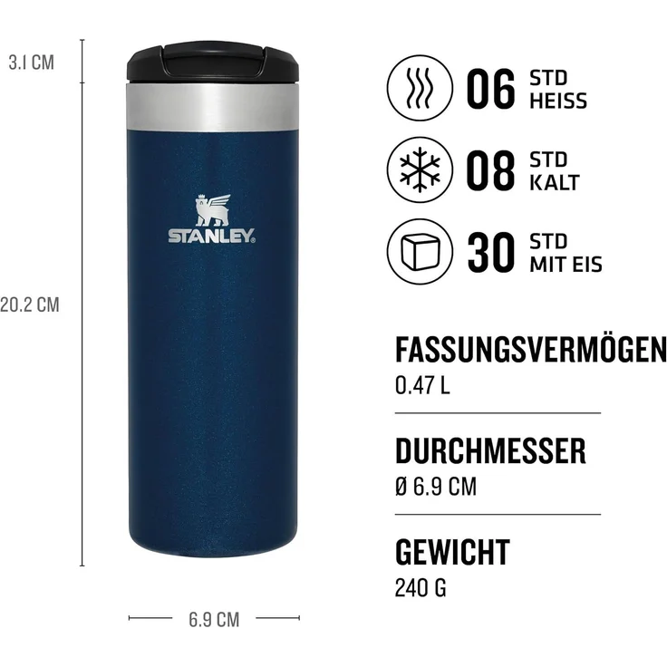 Stanley Isolierbecher The Aerolight Transit Mug 0,47l Royal Blue Metallic – Bild 2