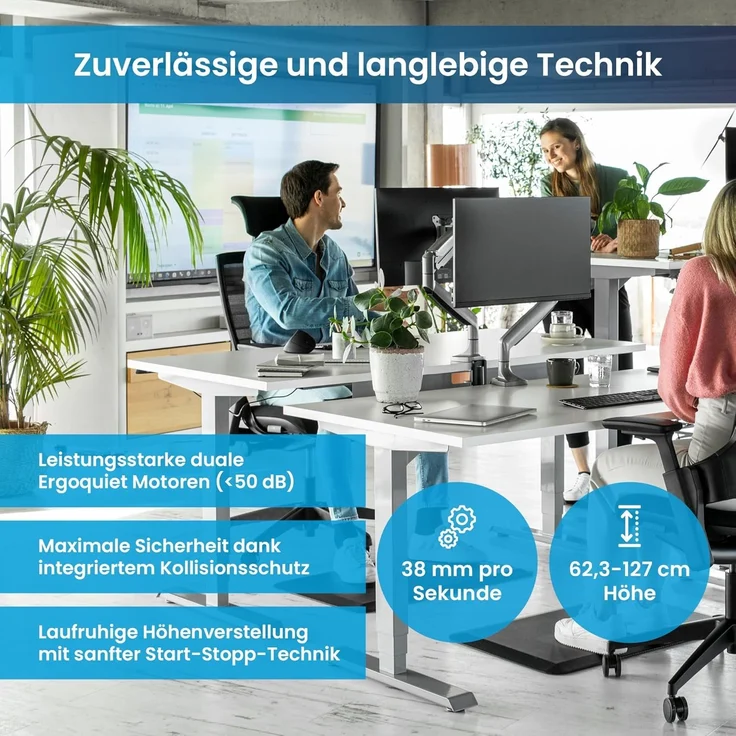 Desktopia Pro X - Elektrisch höhenverstellbarer Schreibtisch / Ergonomischer Tisch mit Memory-Funktion, Weiß, Gestell Schwarz, 160x80 cm – Bild 7