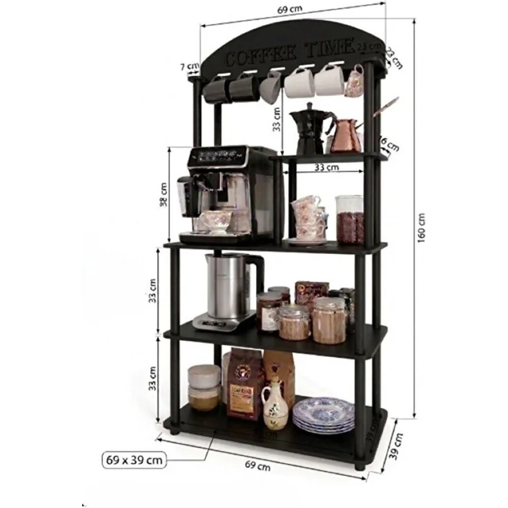 Skye Decor 'Time - Black' Kaffeestation, Schwarz, 69 x 160 x 39 cm – Bild 5