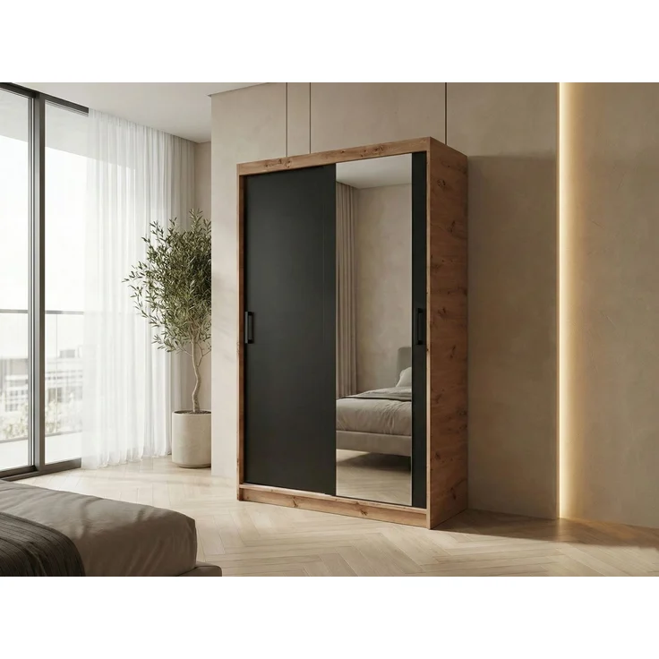 Beautysofa Kleiderschrank HELA moderner Kleiderschrank mit Spiegel (Schiebetürenschrank mit Kleiderstange und Regalböden, Schrank für Schlafzimmer, Flur & Ankleidezimmer) wahlweise ohne oder mit Schubkasteneinsätzen – Bild 2