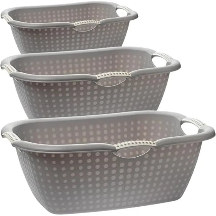 Centi Wäschewanne XXL Wäschekorb mit Griffen und Lochdesign (3er-Set), Waschschüssel mit Griffen