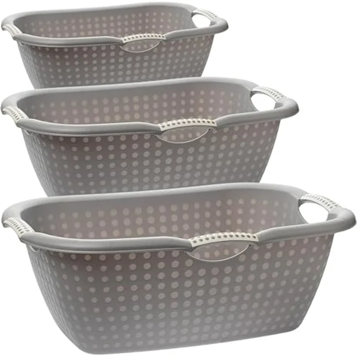 Centi Wäschewanne XXL Wäschekorb mit Griffen und Lochdesign (3er-Set), Waschschüssel mit Griffen – Bild 1