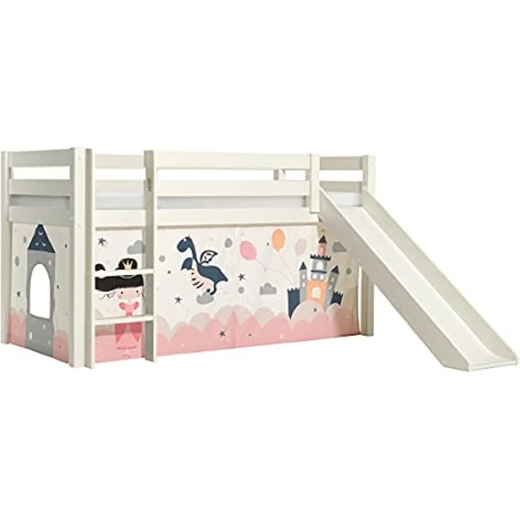 Vipack 'Pino' Halbhochbett 90x200 cm, weiß, Kiefer massiv, mit Rutsche und Textilset 'Princess Sophie' – Bild 3