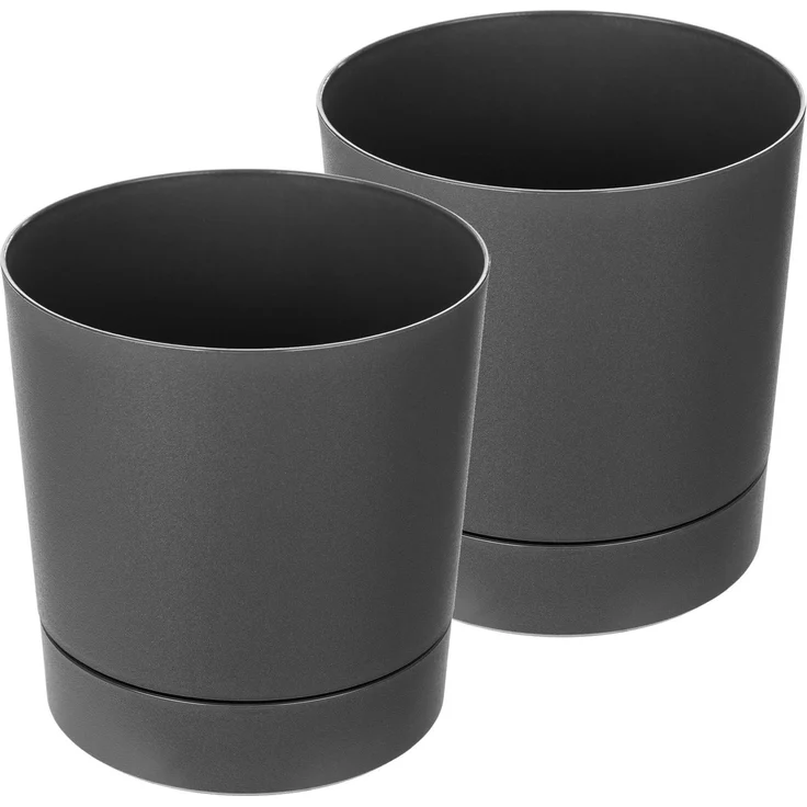 KADAX Blumentopf mit Untersetzer AURA 200, recycelt, anthrazit, 2er-Pack – Bild 3