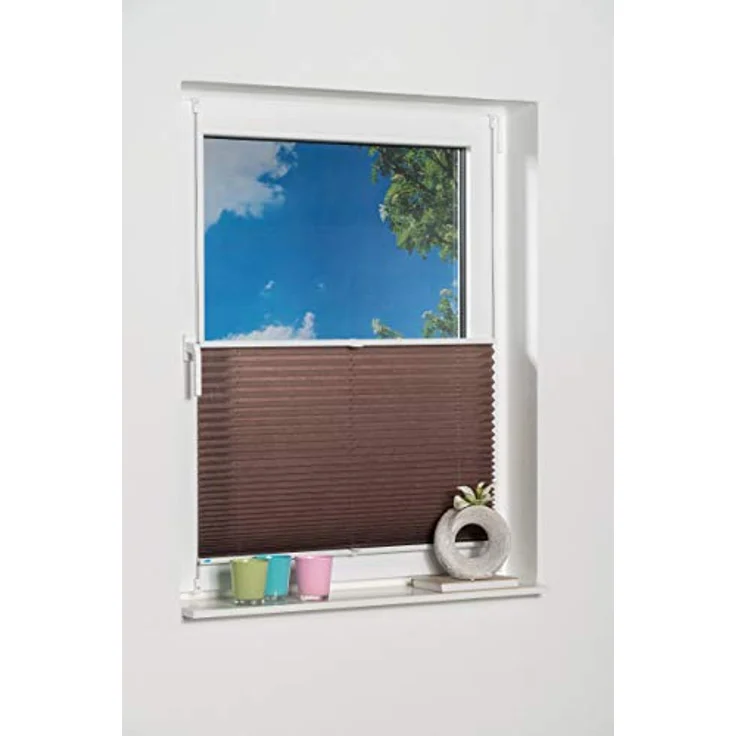 K-home Klemmfix-Plissee Palma 40x210 cm (B x L) Mokka Lichtschutz +++ Moderne Crushed Optik +++ – Bild 5